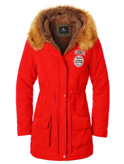 Escalier Women's Military Hooded Warm Winter Faux Fur Lined Parkas Anroaks Long Coats