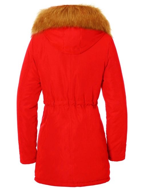 Escalier Women's Military Hooded Warm Winter Faux Fur Lined Parkas Anroaks Long Coats