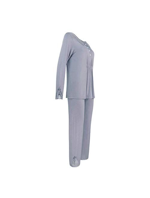 Sleepy Time Women's Bamboo Pajamas, Hot Flash Menopause Relief PJS, Round Neck