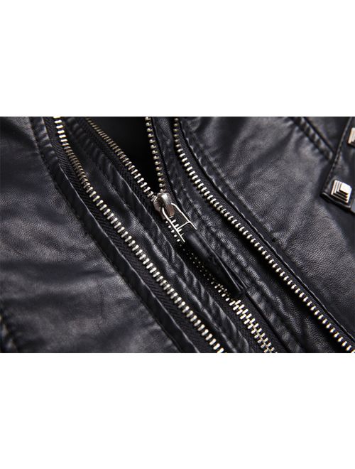 chouyatou Women's Fashion Studded Perfectly Shaping Faux Leather Biker Jacket