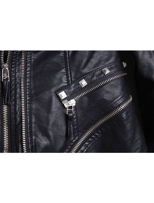 chouyatou Women's Fashion Studded Perfectly Shaping Faux Leather Biker Jacket