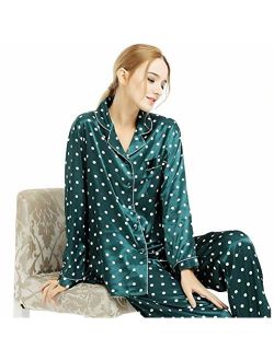 Womens Satin Pajama Set Button Down Sleepwear Long Pj XS-3XL
