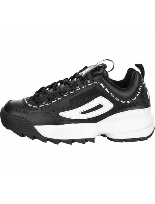 Fila Womens Disrupter II Premium Repeat Leather Low Top Lace Up Fashion Sneak.