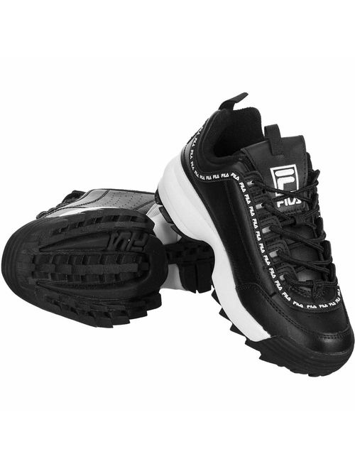Fila Womens Disrupter II Premium Repeat Leather Low Top Lace Up Fashion Sneak.