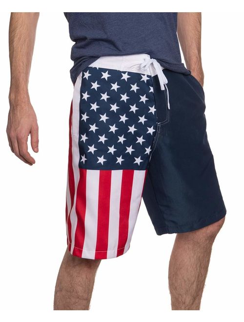 Calhoun Men's Americana USA Flag Fourth of July Swim Board Shorts (USA, Large)