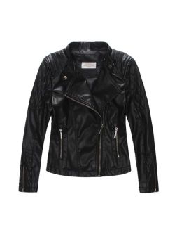LJYH Girls'Faux Leather Quilted Shoulder Motorcycle Jacket