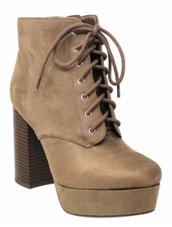 MVE Shoes Women's Ankle Bootie Side Zip Chunky Heel Boots