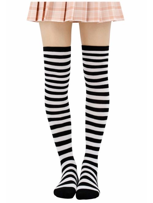 DAZCOS Striped Stockings Over Knee Thigh High Socks Anime Preppy Socks Multi color