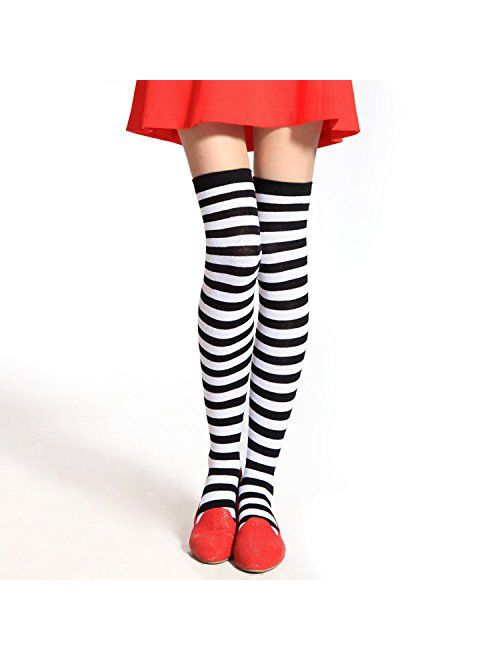 DAZCOS Striped Stockings Over Knee Thigh High Socks Anime Preppy Socks Multi color