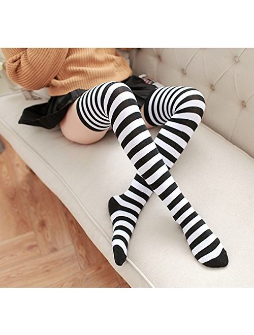 DAZCOS Striped Stockings Over Knee Thigh High Socks Anime Preppy Socks Multi color