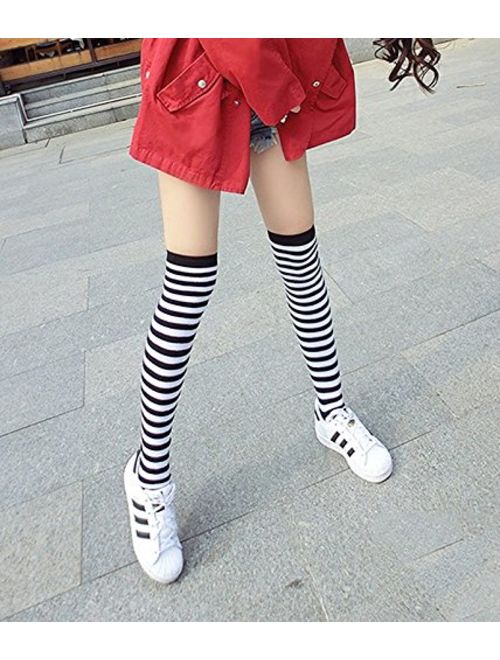 DAZCOS Striped Stockings Over Knee Thigh High Socks Anime Preppy Socks Multi color