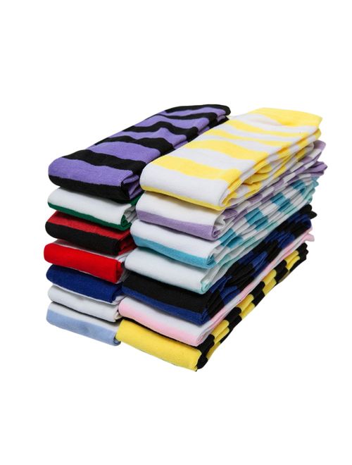 DAZCOS Striped Stockings Over Knee Thigh High Socks Anime Preppy Socks Multi color
