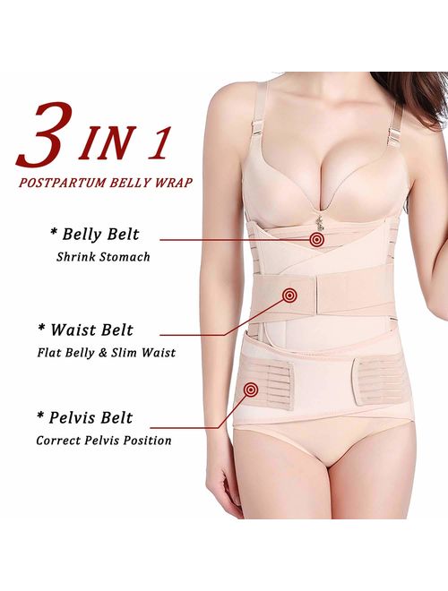 3 in 1 Postpartum Belly Wrap, Women C Section Girdle Belt Post Partum Support Recovery Band