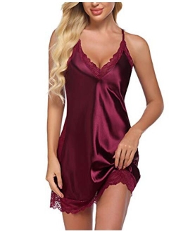 Women Lingerie Satin Lace Chemise Nightgown Sexy Full Slips Sleepwear