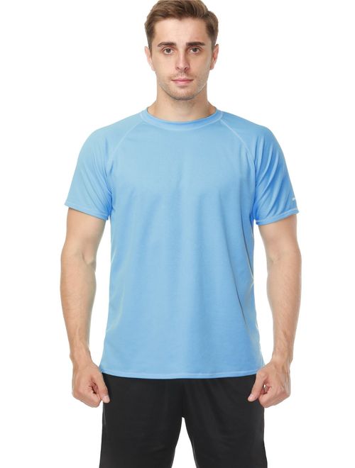 ANFILIA Men's Rash Guard Short Sleeve Swim Shirts Sportwear Loose Fit UPF 50+ 