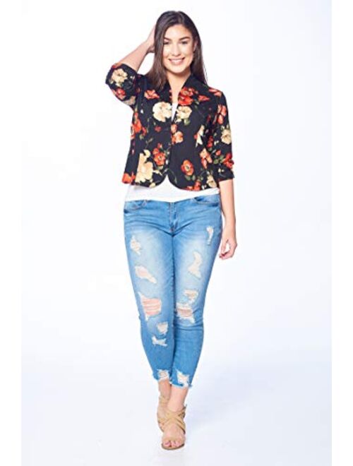 Bubble B Women's Floral Print Blazer 3/4 Sleeve Jackets S to 3X