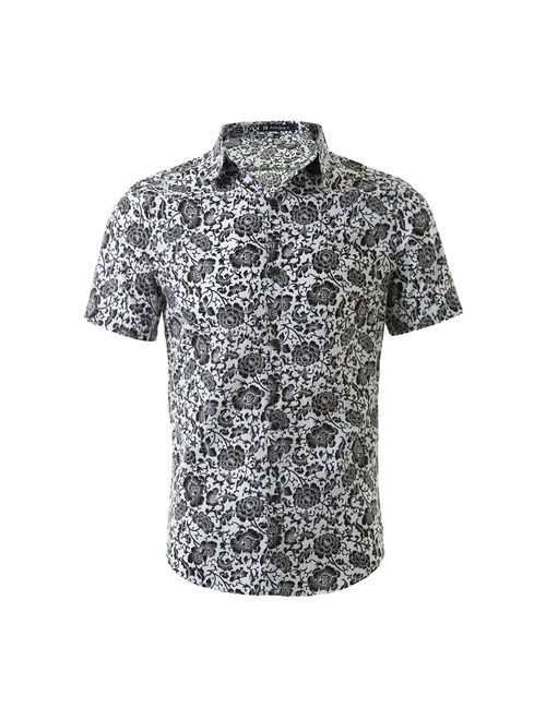 Unique Bargains Men's Short Sleeves Casual Floral Prints Shirt