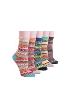 YOMORES Women Socks 5 Pack Vintage Style Cotton Knitting Wool Warm Winter Fall Crew Socks