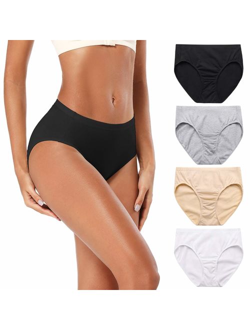 Molasus Women's 100% Cotton Underwear Soft Breathable Full Coverage Briefs Panties Ladies Underpants 4 Pack