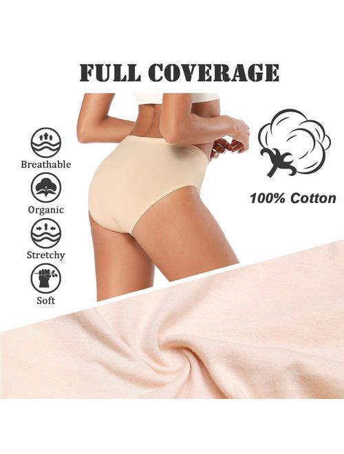 Molasus Women's 100% Cotton Underwear Soft Breathable Full Coverage Briefs Panties Ladies Underpants 4 Pack
