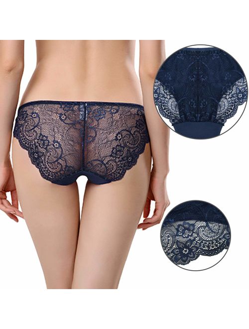 Sunm Boutique 6 Pack Womens Underwear Invisible Seamless Bikini Lace Underwear Half Back Coverage Panties