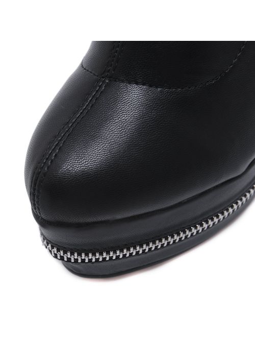 termarnoov 2019 Women Thin High Heel Thigh High Boots PU Leather Platform Boo.