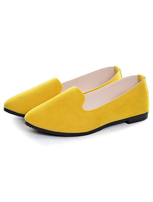 Hee grand Womens Ballet Flats Printed Slip On Round Toe Loafers Flat Shoes Womens Faux Suede Comfortable Closed Toe Driving Flats