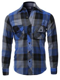 FashionOutfit Men's Casual Plaid Flannel Woven Long Sleeve Button Down Shirt