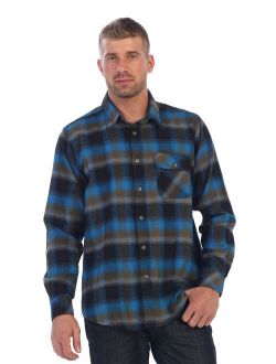 Men's 100% Cotton Brushed Flannel Plaid Checkered Shirt with Corduroy Contrast