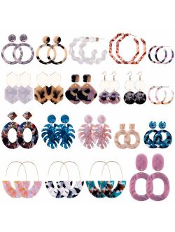Duufin 20 Pairs Acrylic Earrings Statement Earrings Resin Drop Dangle Mottled Acrylic Hoop Earrings Polygonal Bohemian Earrings Fashion Jewelry Earrings for Women Girls