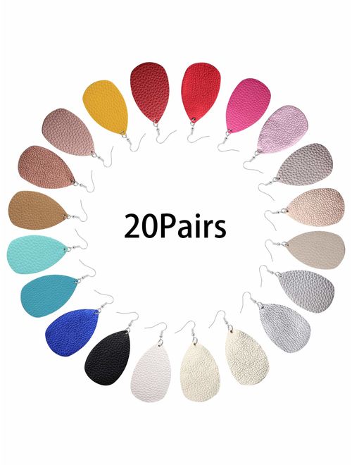 20 Pairs Faux Leather Teardrop Petal Earrings for Ladies Antique Leather Earrings for Women Girls