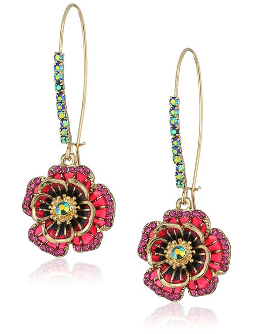 Betsey Johnson Multi Flower Shepherd's Hook Earrings