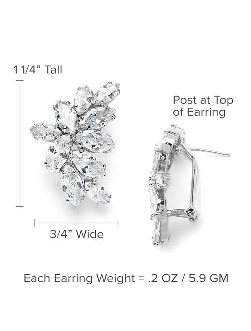 Mariell Cubic Zirconia Marquis-Cut Graceful Curved Cluster Bridal Wedding Earrings - Platinum Plated