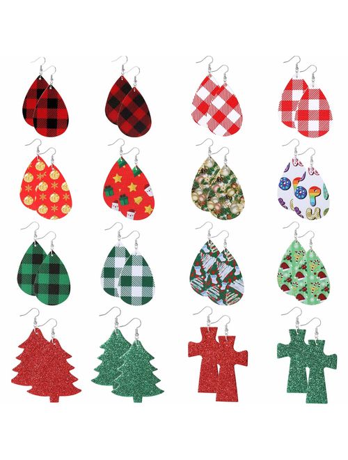 Teardrop Leather Earrings for Women Leopard Print Leather Earrings Lightweight Faux Leather Leaf Earrings 16 Pairs