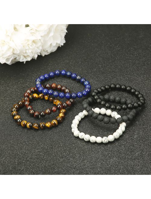 FUNRUN JEWELRY 6PCS Bead Bracelets for Men Women Natural Stone Mala Bracelet