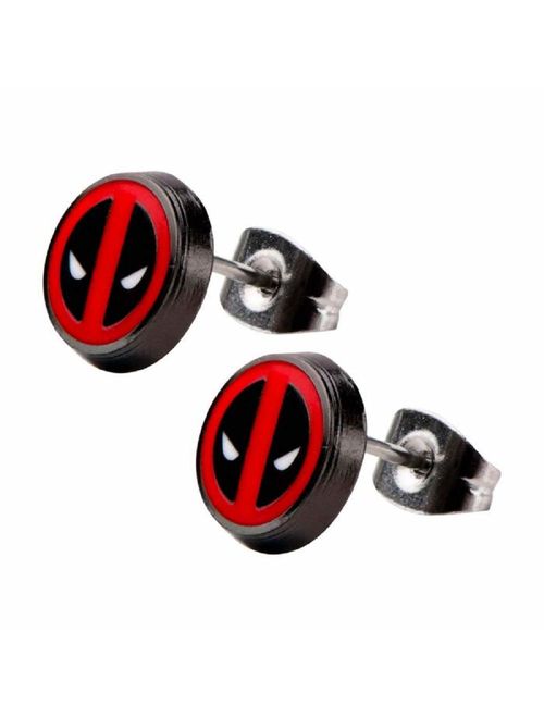 Deadpool Enamel Logo Round Stud Earrings 316L