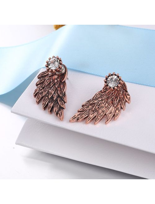 MengPa Angel Wing Punk Stud Earrings Ear Jacket for Women Unique Gothic Cute Fashion Jewelry