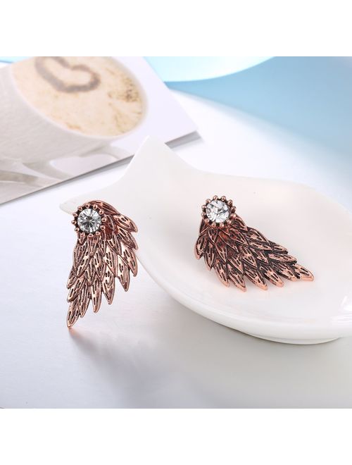 MengPa Angel Wing Punk Stud Earrings Ear Jacket for Women Unique Gothic Cute Fashion Jewelry