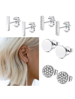 FIBO STEEL Stainless Steel CZ Bar Stud Earrings for Men Women