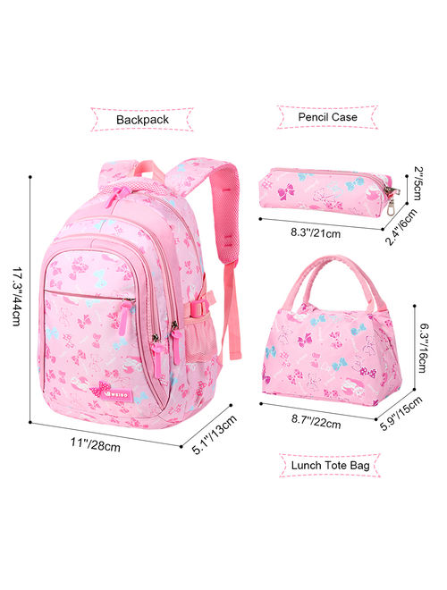 3-in-1 School Backpack Student Shoulder Bags Set Adorable Student Book Bag Trendy Backpack with Lunch Tote Bag and Pencil Case, Pink