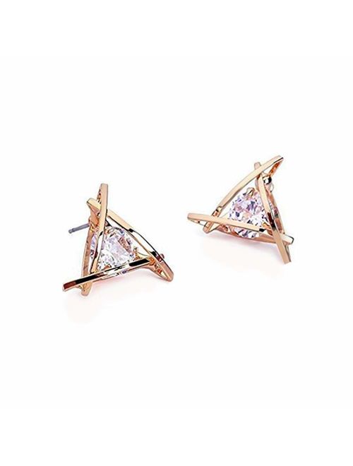 Carfeny Rose Gold Stud Earrings Triangle Shaped CZ Earrings for Women Expertly Made of Sparkling Starlight Round Cut Cubic Zirconia, Gift for Her