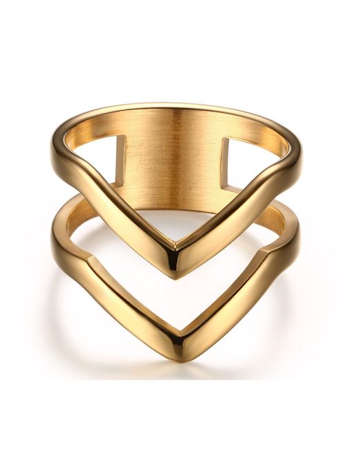 VNOX Fashion 18K Gold Plated Stainless Steel Double Chevron Ring for Women,