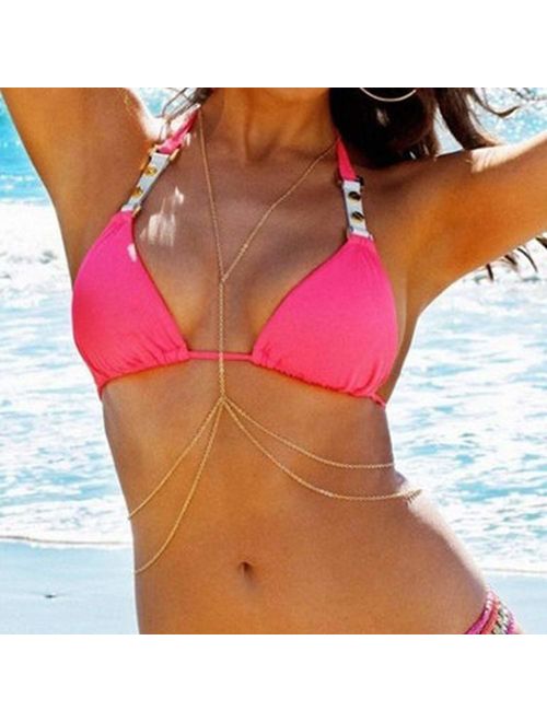 Bestjybt Fashion Women Sexy Body Belly Waist Charm Chain Bikini Beach Pendant Necklace Gold