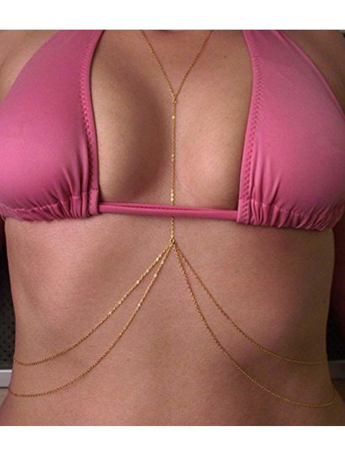 Bestjybt Fashion Women Sexy Body Belly Waist Charm Chain Bikini Beach Pendant Necklace Gold
