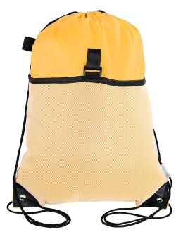 Mato & Hash Drawstring Cinch Bag Backpack With Mesh Pocket Polyester Tote Sack - Athletic Gold CA2600