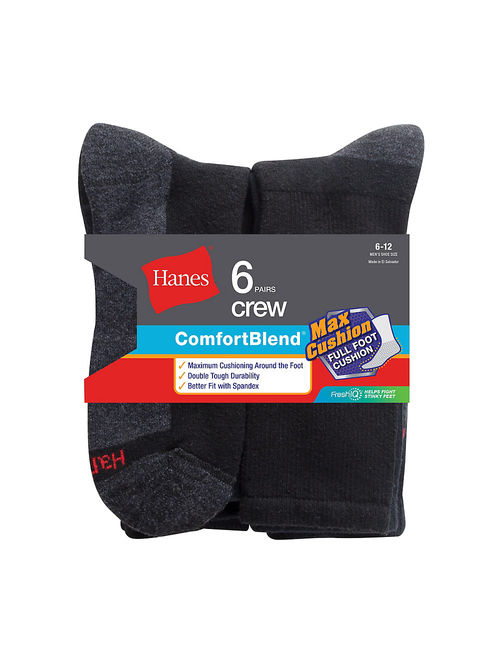 Hanes Men's ComfortBlend Max Cushion Crew Sock 6-Pack - MC10 6