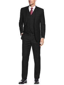 Alberto Nardoni Black Suit Slim Skinny European Fit Vested 3 Pieces Suit Notch Lapel Side Vented