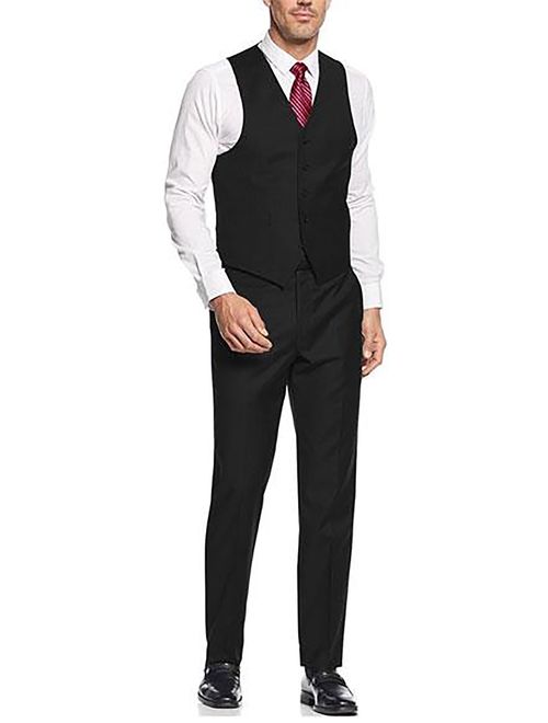 Alberto Nardoni Black Suit Slim Skinny European Fit Vested 3 Pieces Suit Notch Lapel Side Vented