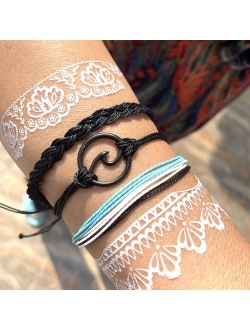 Long tiantian Vsco Bracelets Ocean Wave Bracelet Adjustable Waterproof Handmade Strand Braided Rope Summer Sunflower Bracelet Set Christmas Jewelry Gift for Women Teen Gi