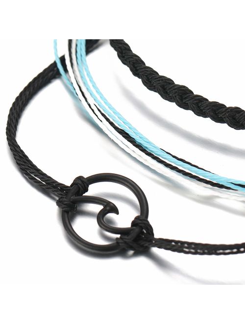Long tiantian Vsco Bracelets Ocean Wave Bracelet Adjustable Waterproof Handmade Strand Braided Rope Summer Sunflower Bracelet Set Christmas Jewelry Gift for Women Teen Gi